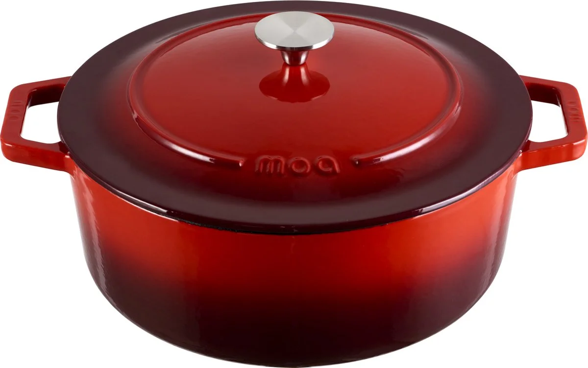MOA Gietijzeren Braadpan - 7,2L Stoofpot - Voor Alle Warmtebronnen incl. Inductie - Met Deksel - Ø 30cm - Anti-Aanbaklaa