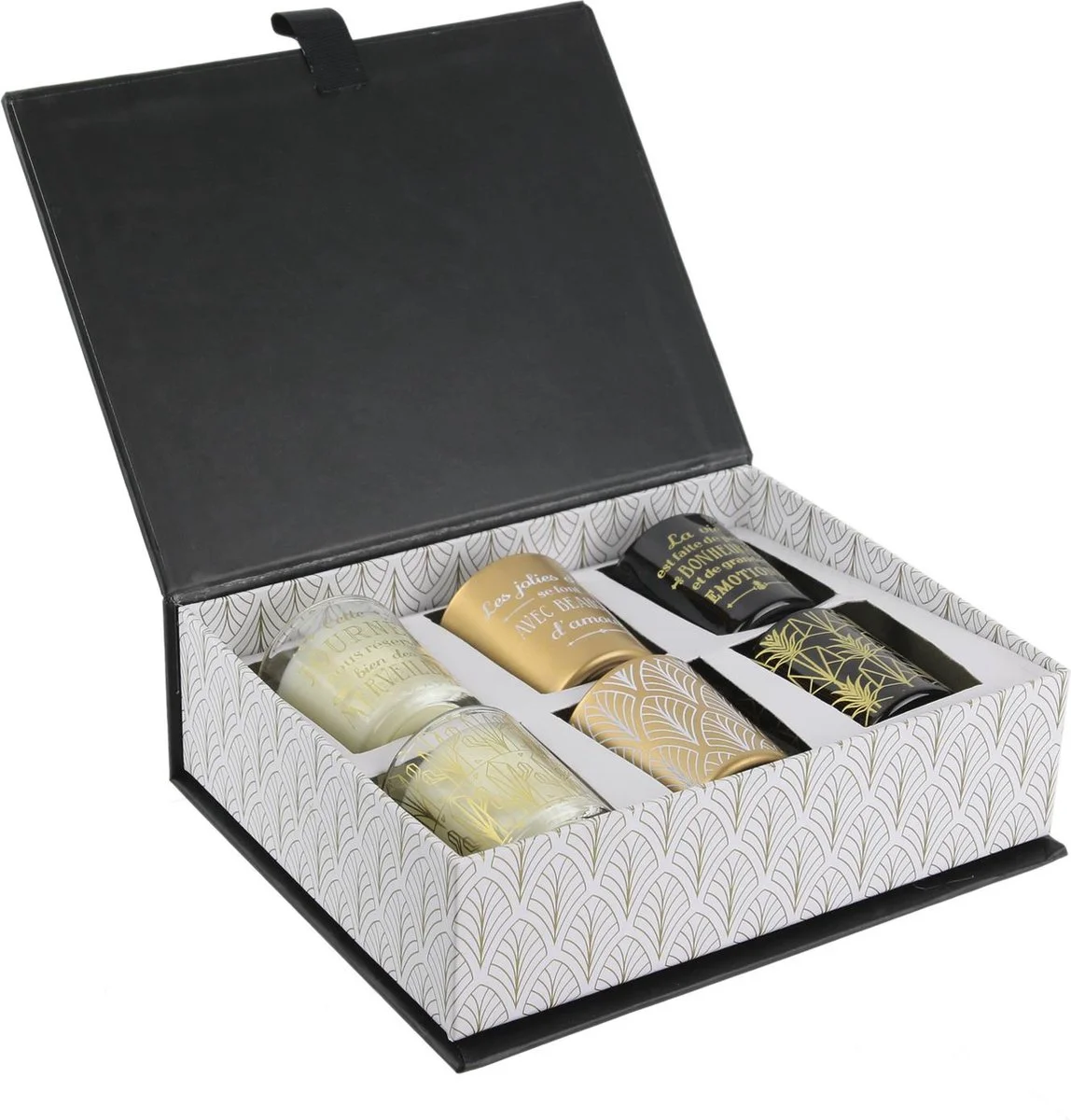 WDMT Cadeaubox met 6 Geurkaarsen - Luxe Kaarsen set voor Ontspanning en Sfeer - Luxe Zwarte Geurkaarsen Cadeauset - Zes-