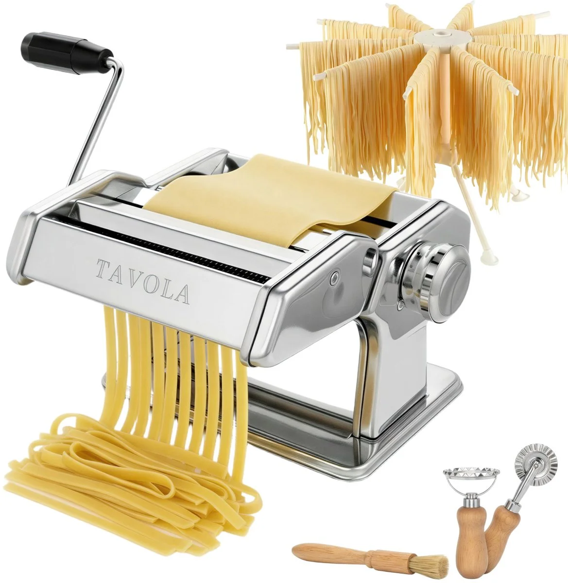 Tavola - Pastamachine + Pasta droogrek - Pasta maker - Pasta maken - Ravioli maken - RVS - Housewarming cadeau
