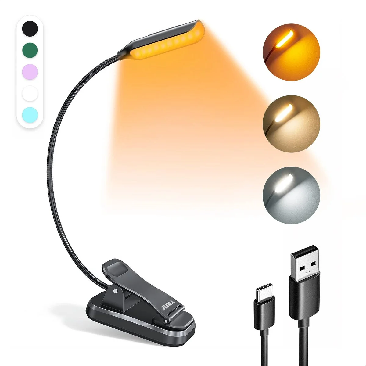 JUALL LED Leeslampje voor Boek - 9 Lichtstanden - Oplaadbaar Leeslampje voor in Bed - Boeklampje - Leeslampje met Klem -