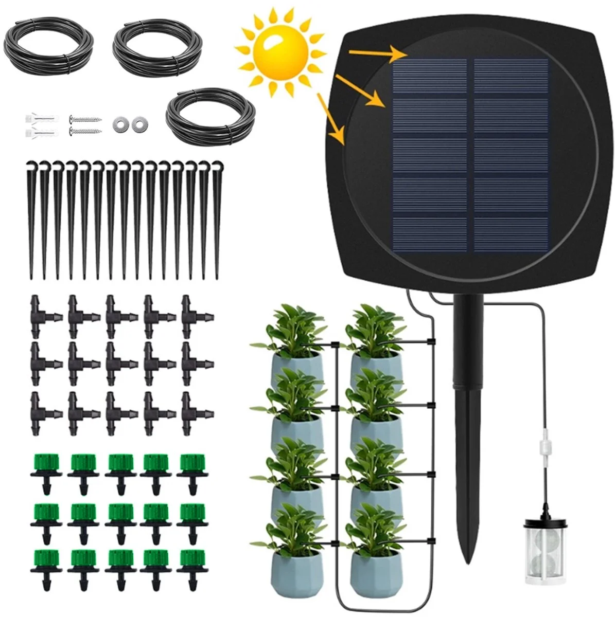 Zonne-irrigatiesysteem - Met timer en druppelirrigatieset - Automatisch tuinbewateringssysteem - Automatisch zonne-irrig
