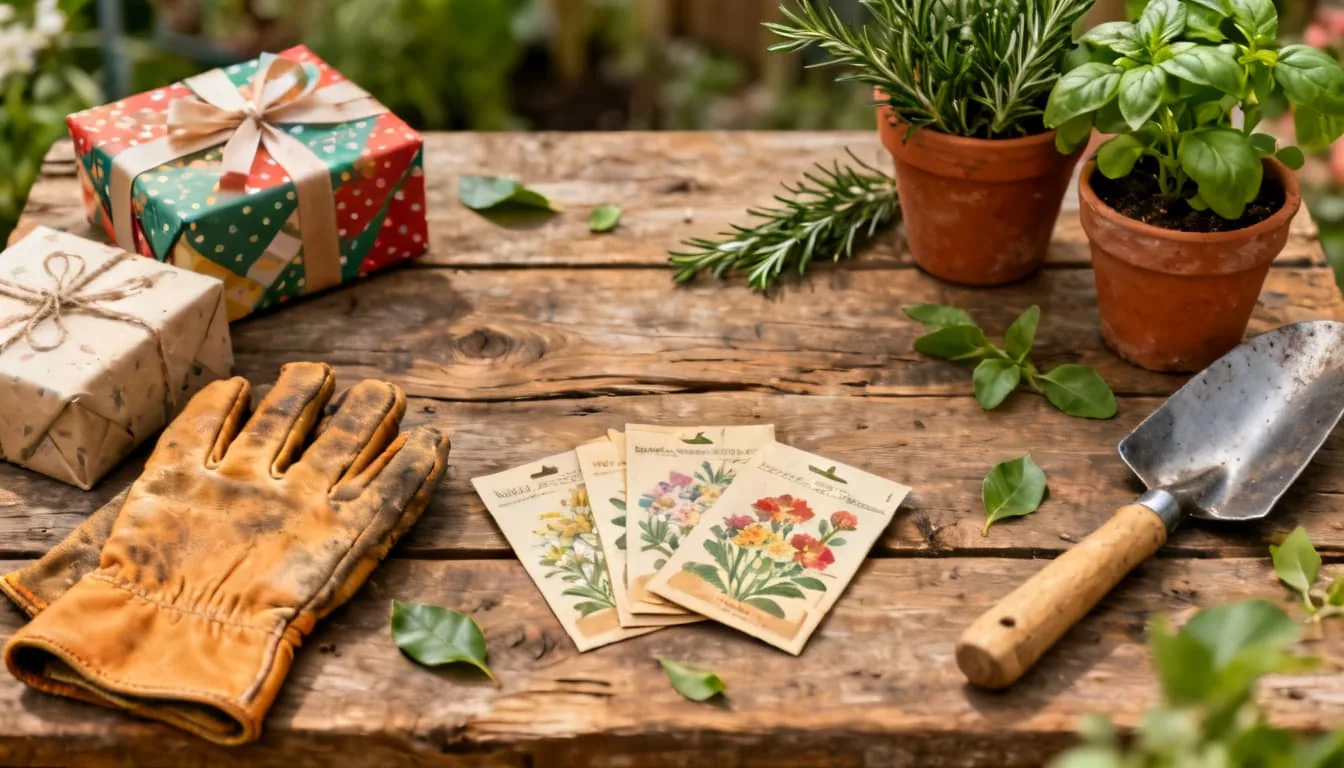 cadeaus voor tuinliefhebber op een houten tuintafel