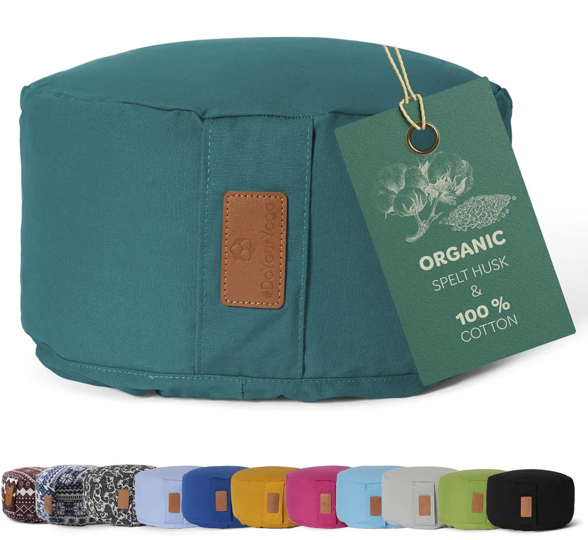 #DoYourYoga - Yoga kussen - »Vishnu« - rond meditatiekussen met bio-organische Spelt vulling - H:15cm, diam.30cm - donke