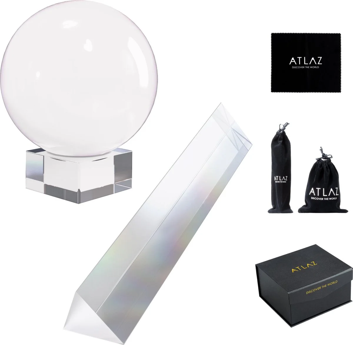 ATLAZ Kristallen Prisma 15 CM & Bol 8 CM Incl. Houder, Microvezeldoek & Opbergtas - Lensbal - Fotografie &
