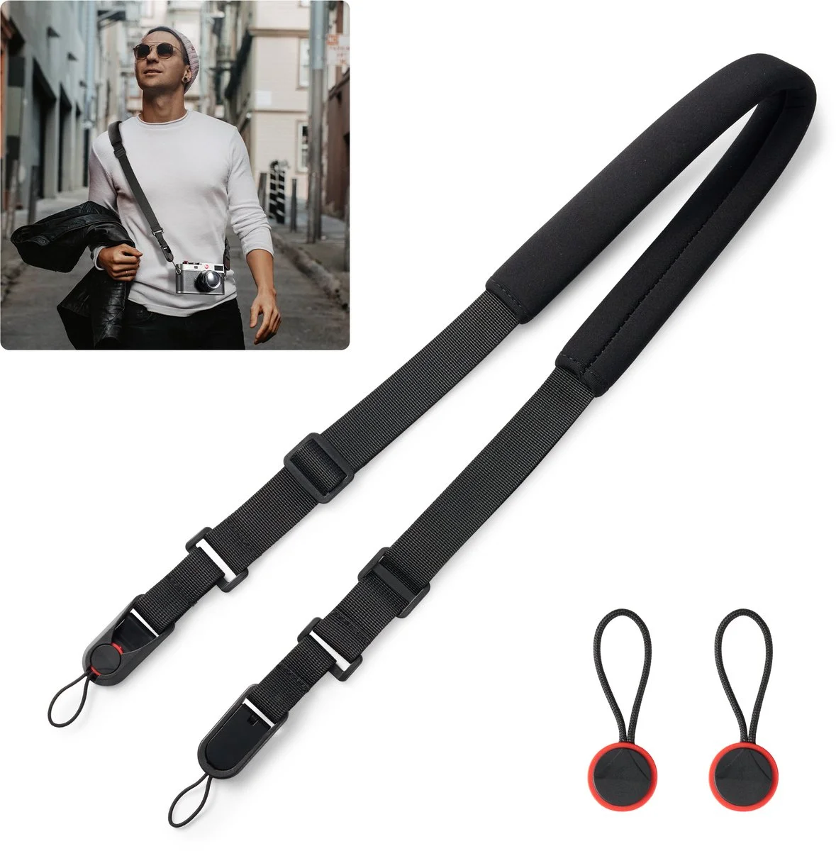 YONO Camera Strap Compact - Riem - Schouderband - Draagriem - Universeel - Zwart