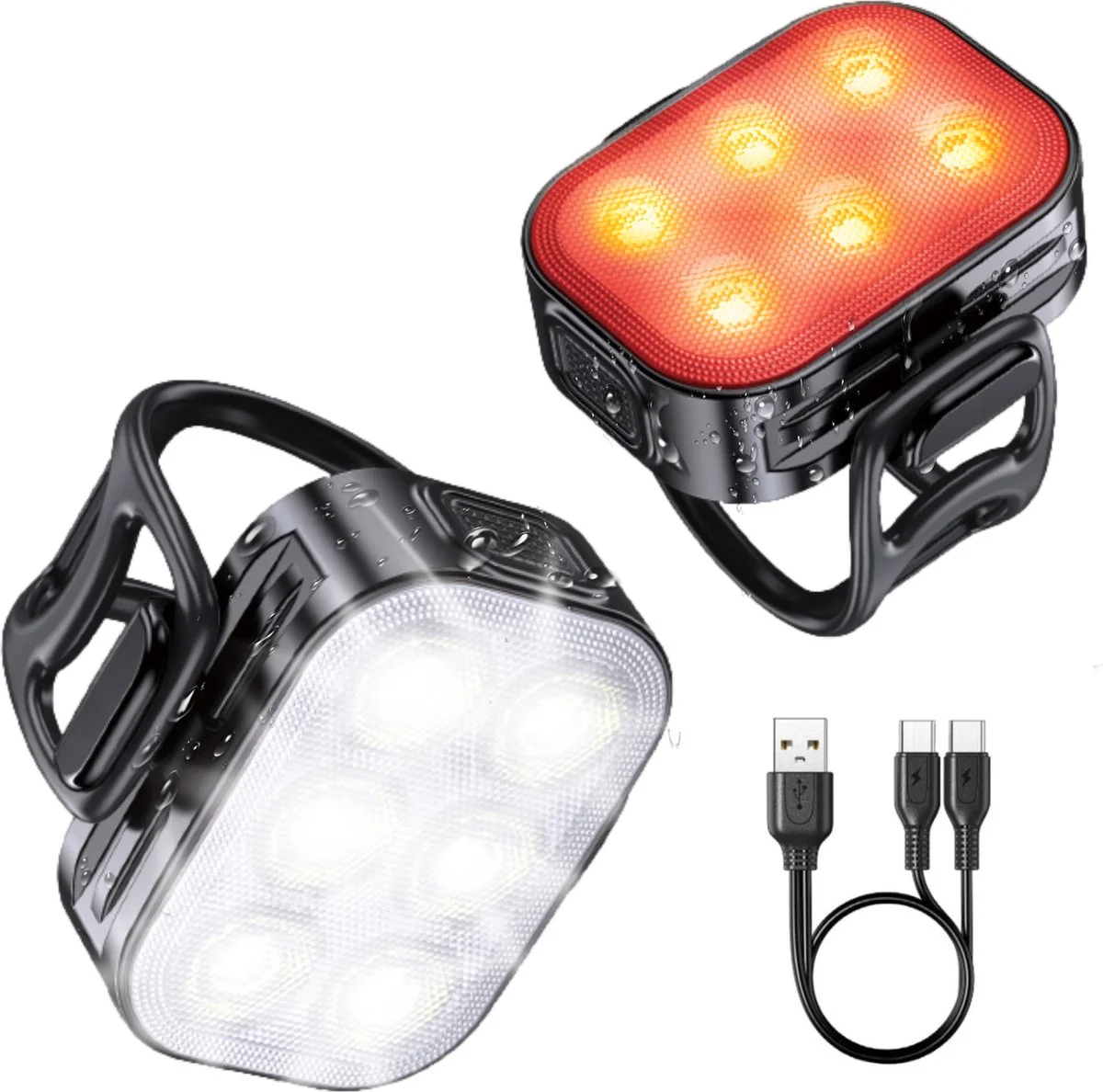 Inlustro LED Fietslamp Set - Voorlicht / Achterlicht - Fietslampjes Rood en Wit - Fietslicht Koplamp - Waterdicht / USB