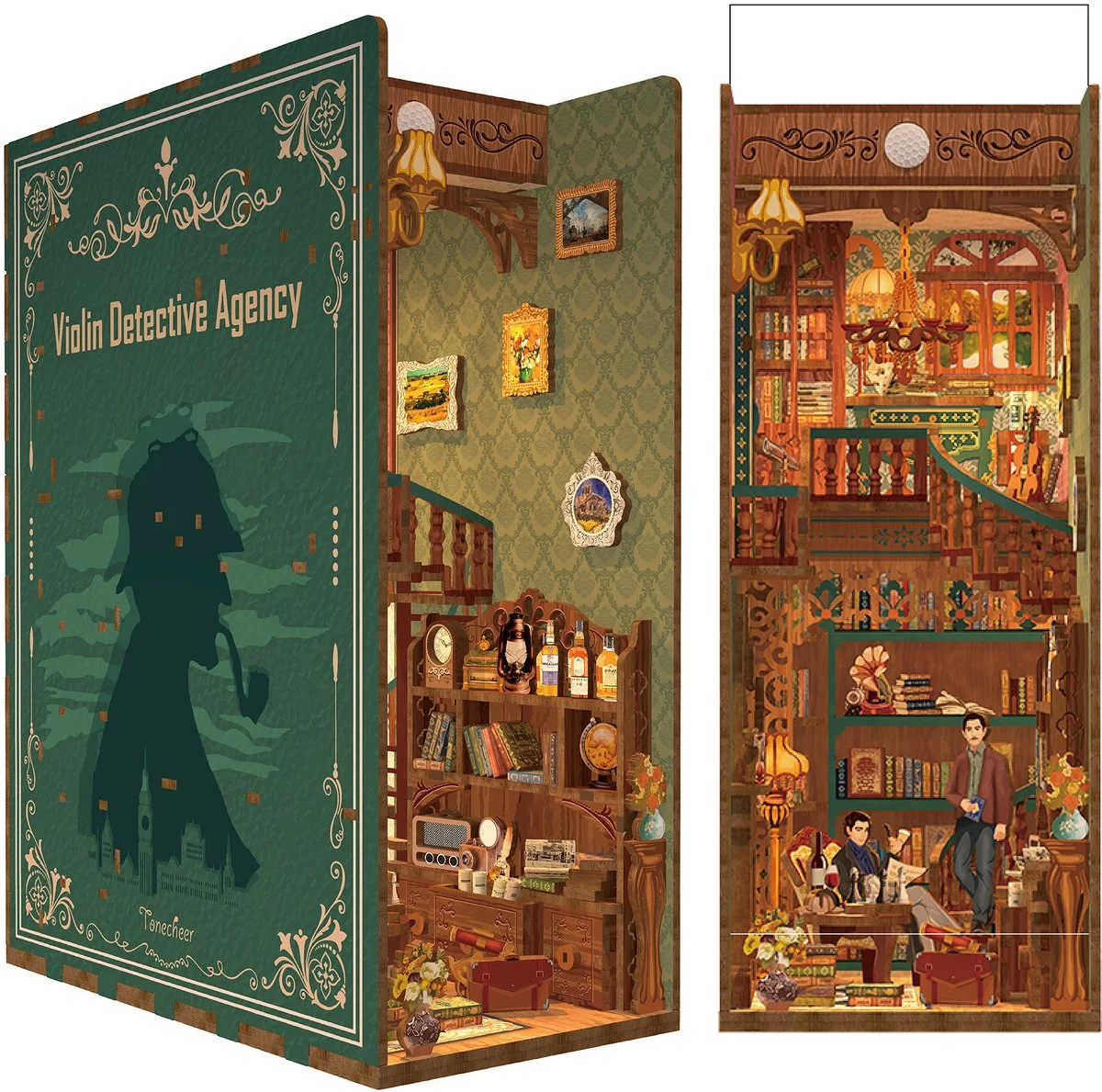 Tonecheer Violin Detective Agency Book Nook Bouwpakket - Modelbouw - 18 x 9,8 x 24,5 cm - Houten 3D Puzzel - Boekensteun