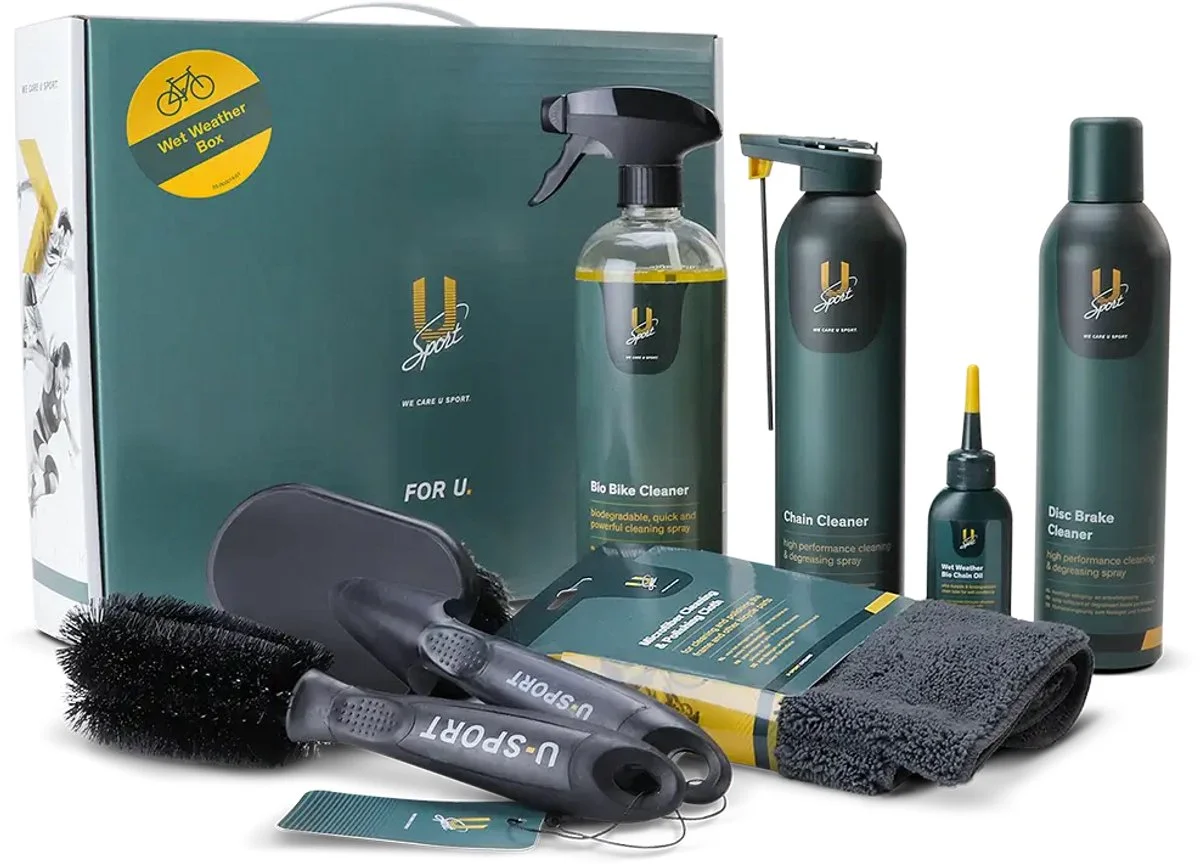 U-Sport Wet Weather Bike Care Box - Compleet Fietsonderhoud Pakket - Tegen Modder & Roest - Inclusief Borstels 