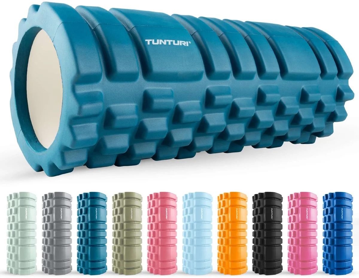 Tunturi Yoga Grid Foam Roller - Massage Roller - Foamroller - Fitness Roller - Petrol Blauw - 33cm - Incl. gratis fitnes