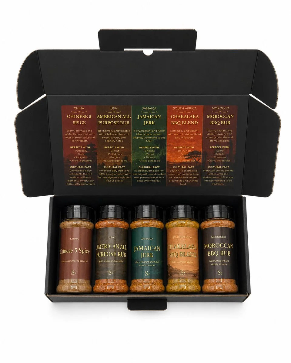 BBQ Kruiden Cadeaubox Wereldsmaken – Barbecue Kruiden Set met 5 Premium BBQ Rubs – Vaderdag Cadeau voor BBQ Liefhebbers