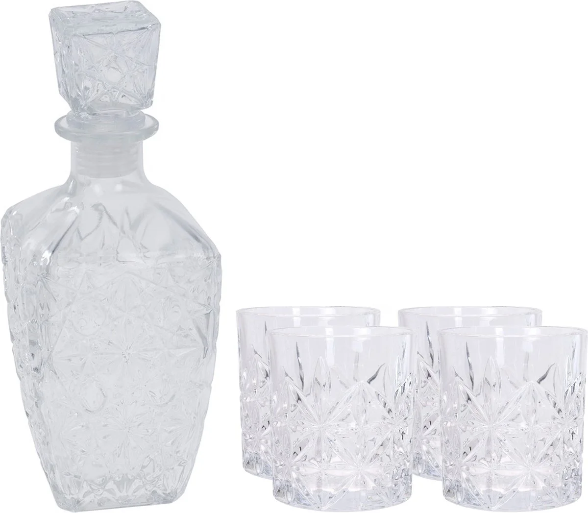 Glazen whisky karaf met 4 glazen
