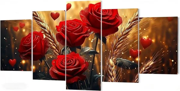 XXL diamond painting met rozen van 100 bij 50 cm in vijf delen