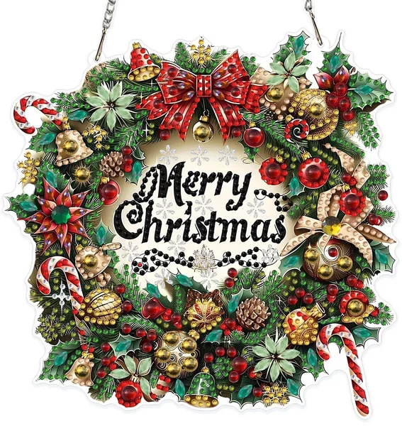 Diamond painting kerstkrans knutselset als wanddecoratie