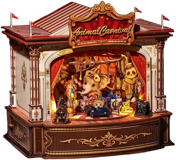 CuteBee Book Nook houten 3D puzzel met licht en stofkap