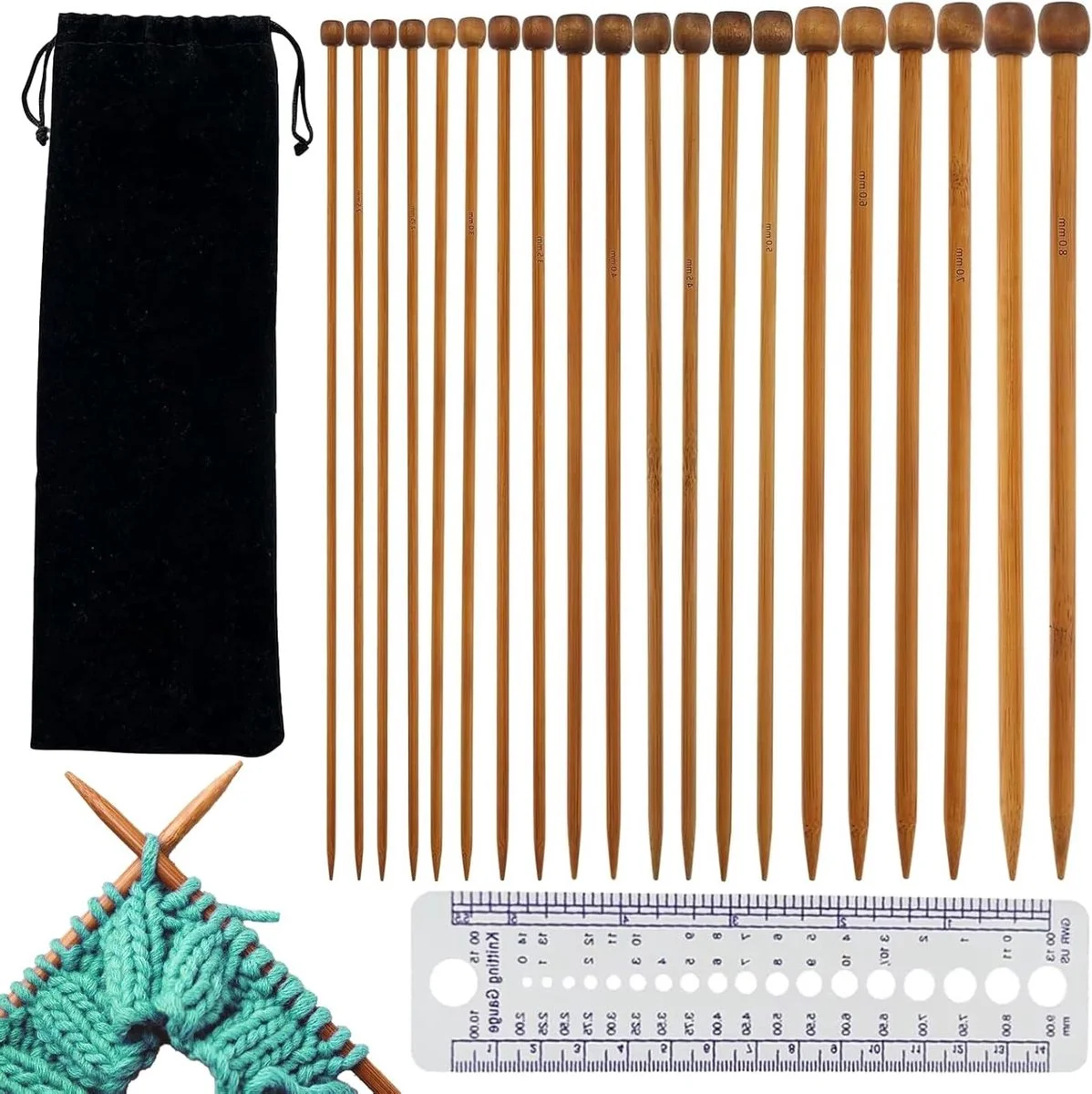 Houten breinaaldenset met liniaal en opbergtas
