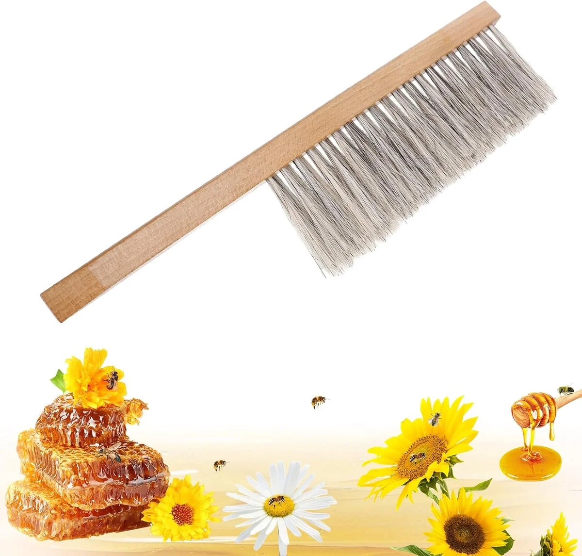 Set van 2 bijenborstels met paardenhaar en houten handvat