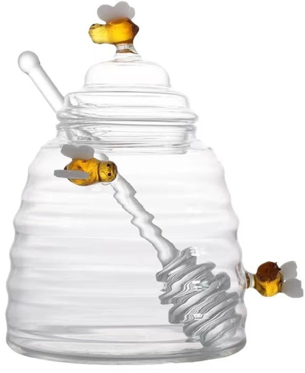 Glazen honingpot van 500 ml met houten honinglepel