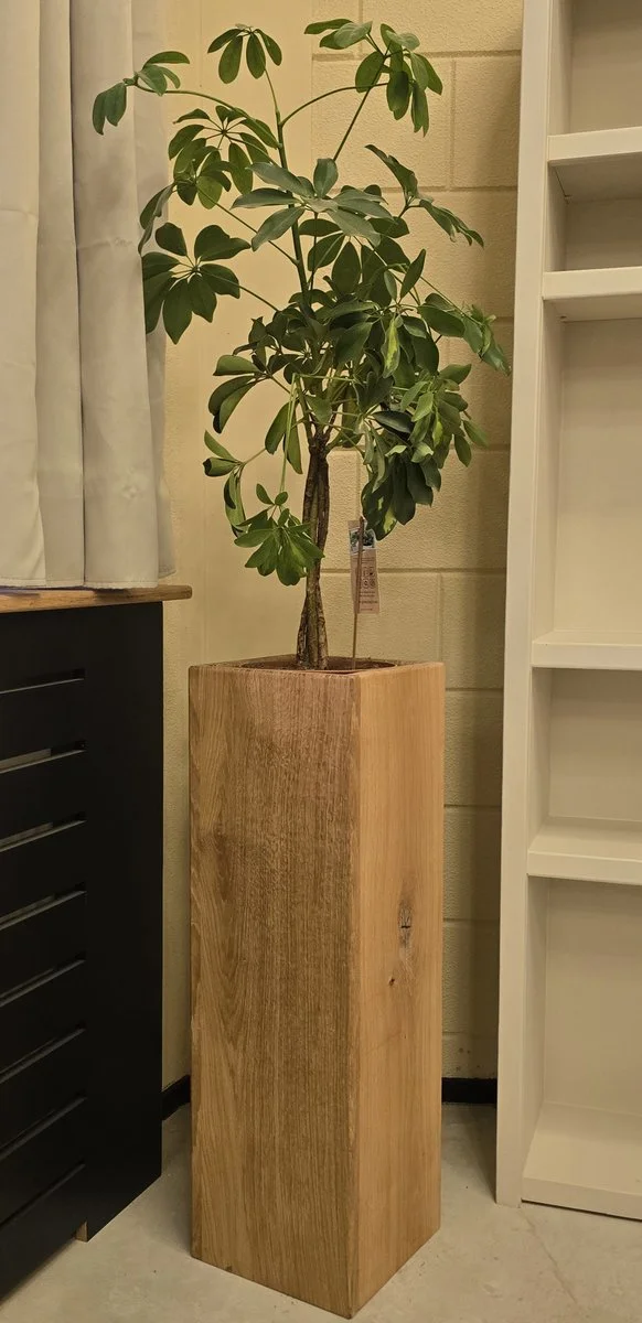 Plantenbak op zuil van eikenhout