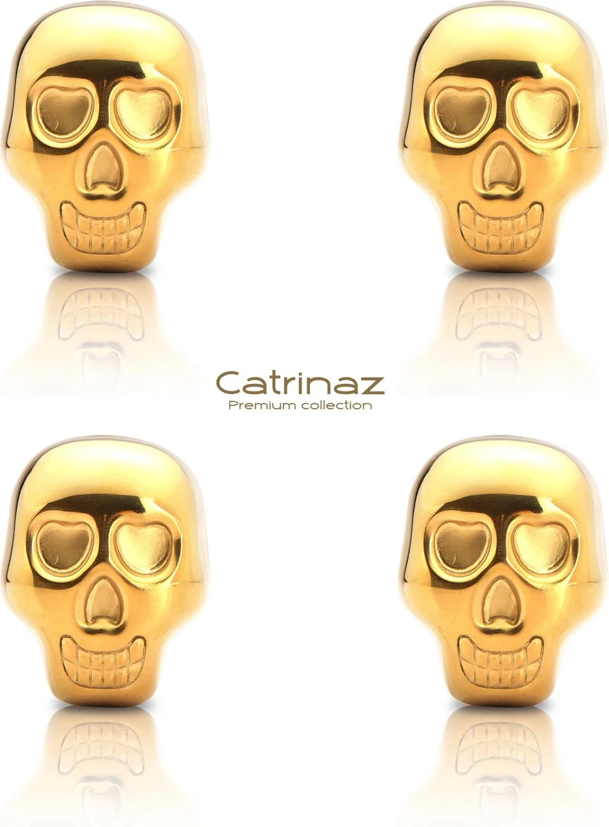 Gouden skull whiskey stones van roestvrij staal
