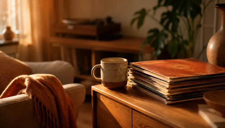 Platenspeler als cadeau in een warme woonkamer