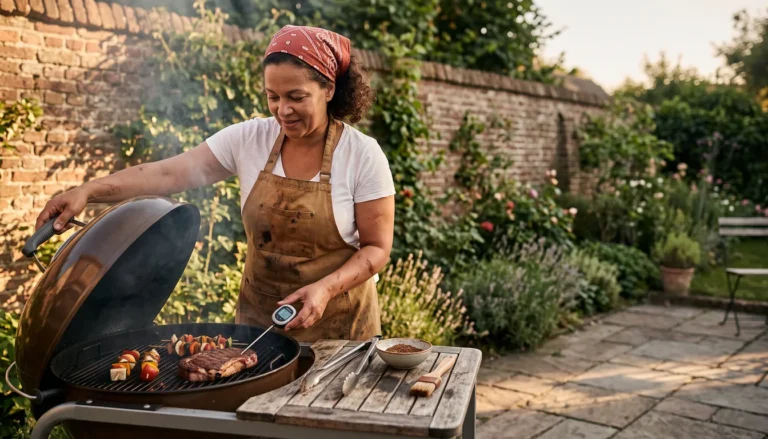 Cadeau voor barbecue liefhebber: kogelbarbecue en thermometer in de tuin