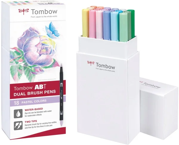 Tombow ABT Dual Brush, set van 18 pastelkleuren als cadeau voor handletteren