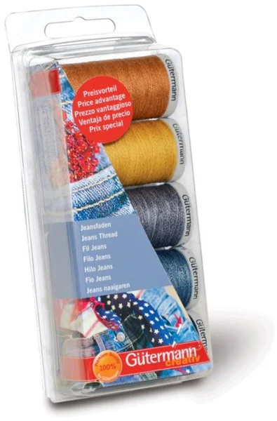Gutermann jeansgaren, 5 spoelen als cadeau voor naaister