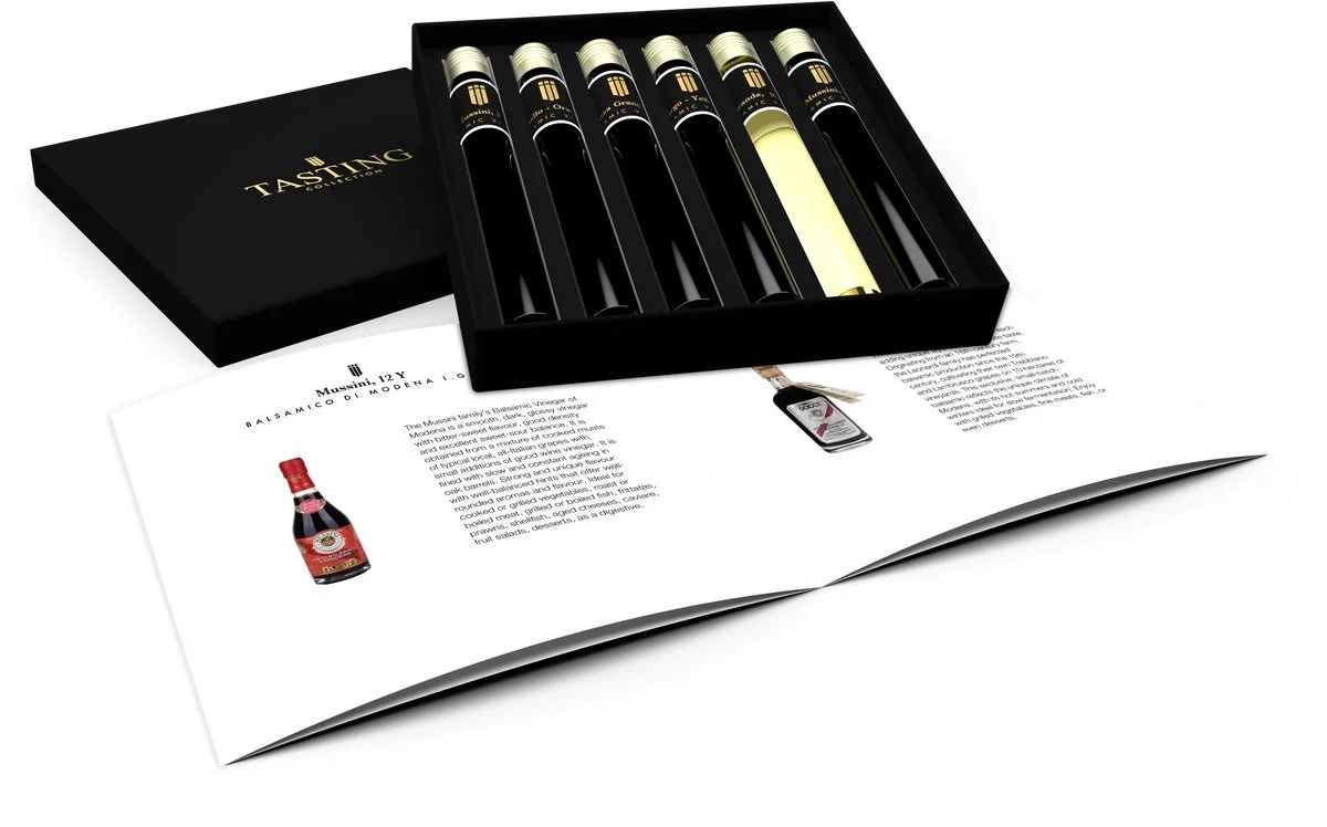 balsamico proeverij met zes tubes in cadeaubox voor een foodie