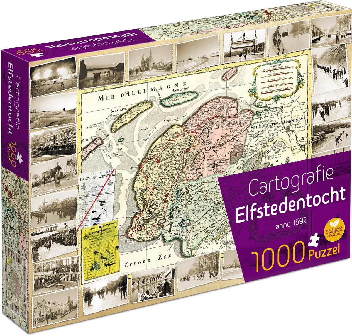 legpuzzel cartografie Elfstedentocht 1000 stukjes als cadeau voor een schaatser