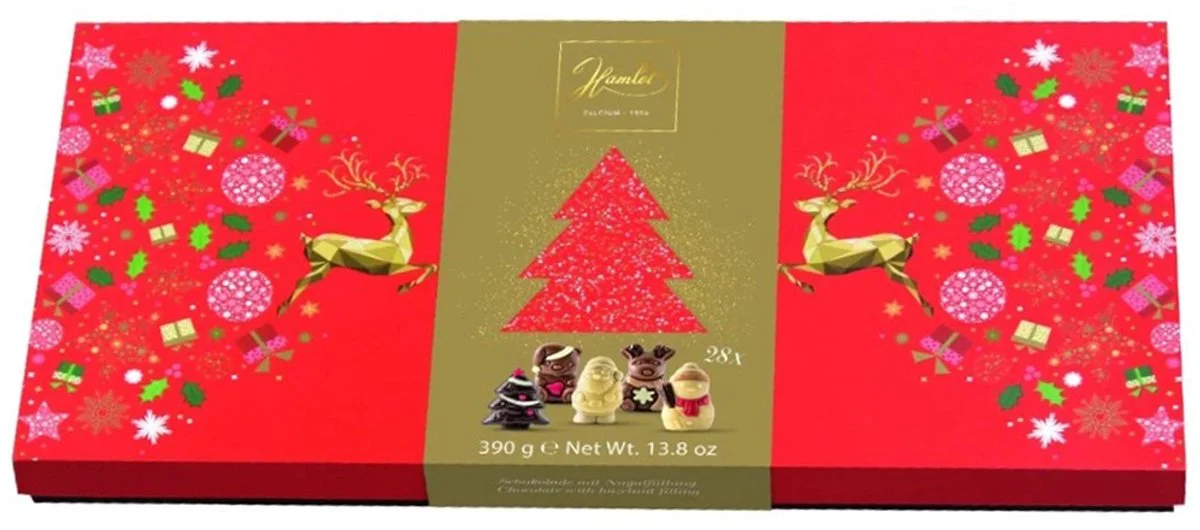 Hamlet luxe Belgische bonbons in kerstverpakking als cadeau voor een chocoladeliefhebber