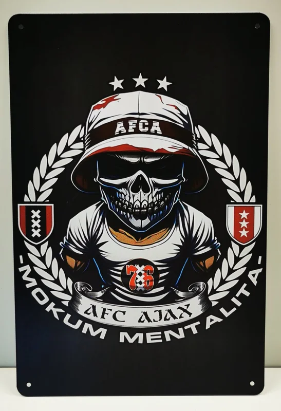 AFCA Mokum Mentalita Metal Sign - Metalen Wandbord 20x30 cm - Ajax Amsterdam Voetbal Bord voor Mancave, Keet &
