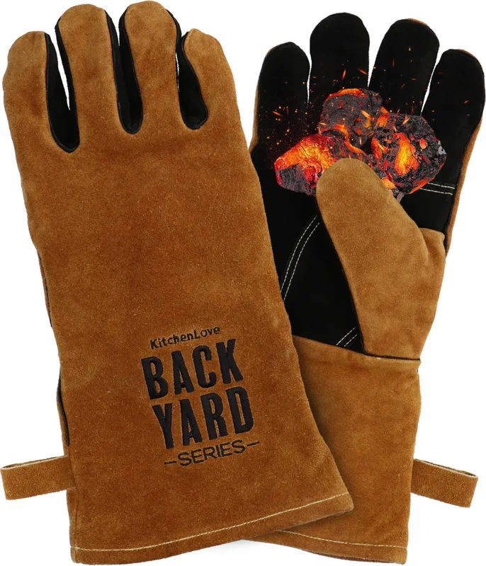 Backyard Series BBQ Handschoenen Leer - Vuurvast en Hittebestendig tot 250ºC - Barbecue Accessoires - Bruin