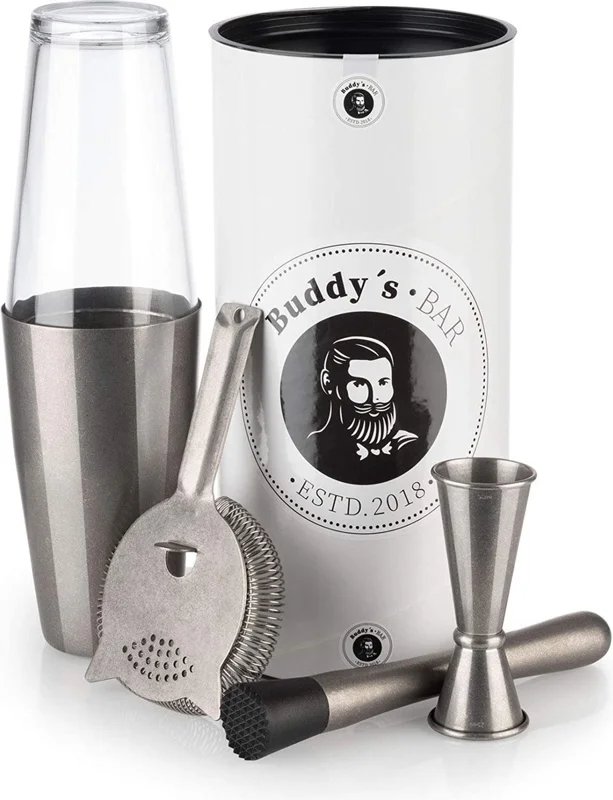 Buddy's Bar Boston barset - 4 delig - Boston shaker 700 ml - antiek roestvrij staal