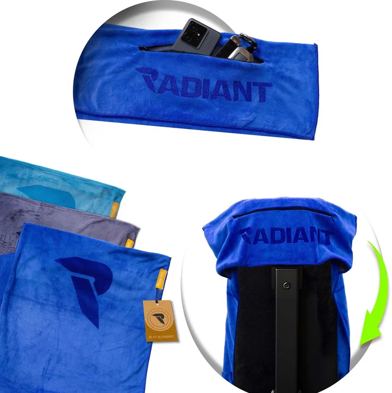 Radiant Sporthanddoek met Ritsvak - Fitness Handdoek - Antislip & Sneldrogend Microvezel - Blijft Hangen op Fi