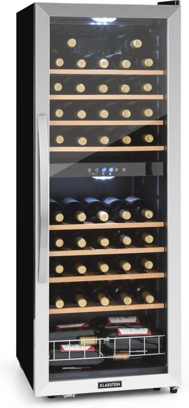 Klarstein Wijnkoeler Vinamour 54 Duo Wijnkoelkast - 2 Zones - 148 Liter - 54 Flessen - Touch display - Zwart -