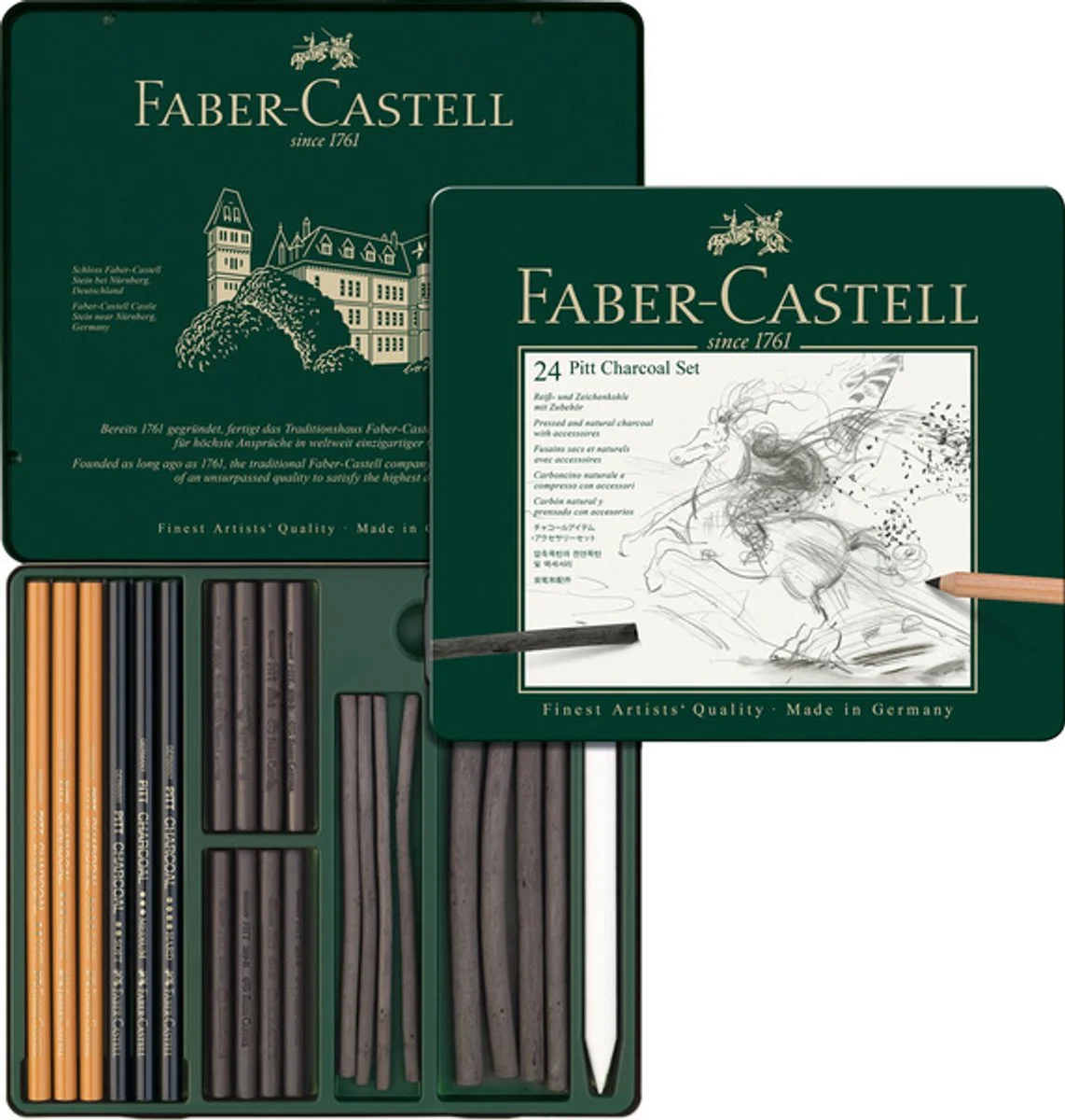 Faber-Castell Pitt Monochrome houtskoolset 24-delig als cadeau voor een kunstenaar
