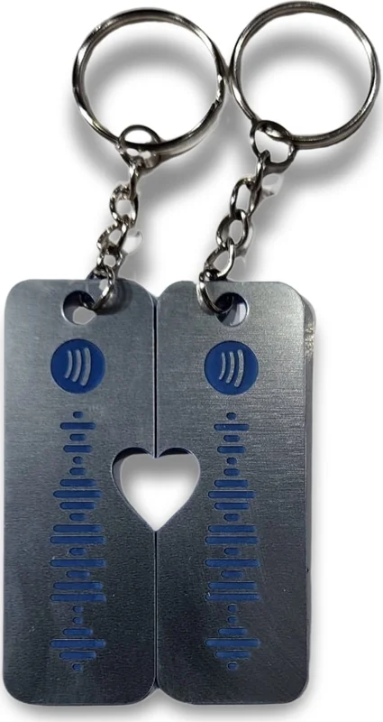 Gepersonaliseerde Spotify Sleutelhanger | Zilver/Blauw | RVS Look | Set van 2 | Love Design | Perfect Muziekca