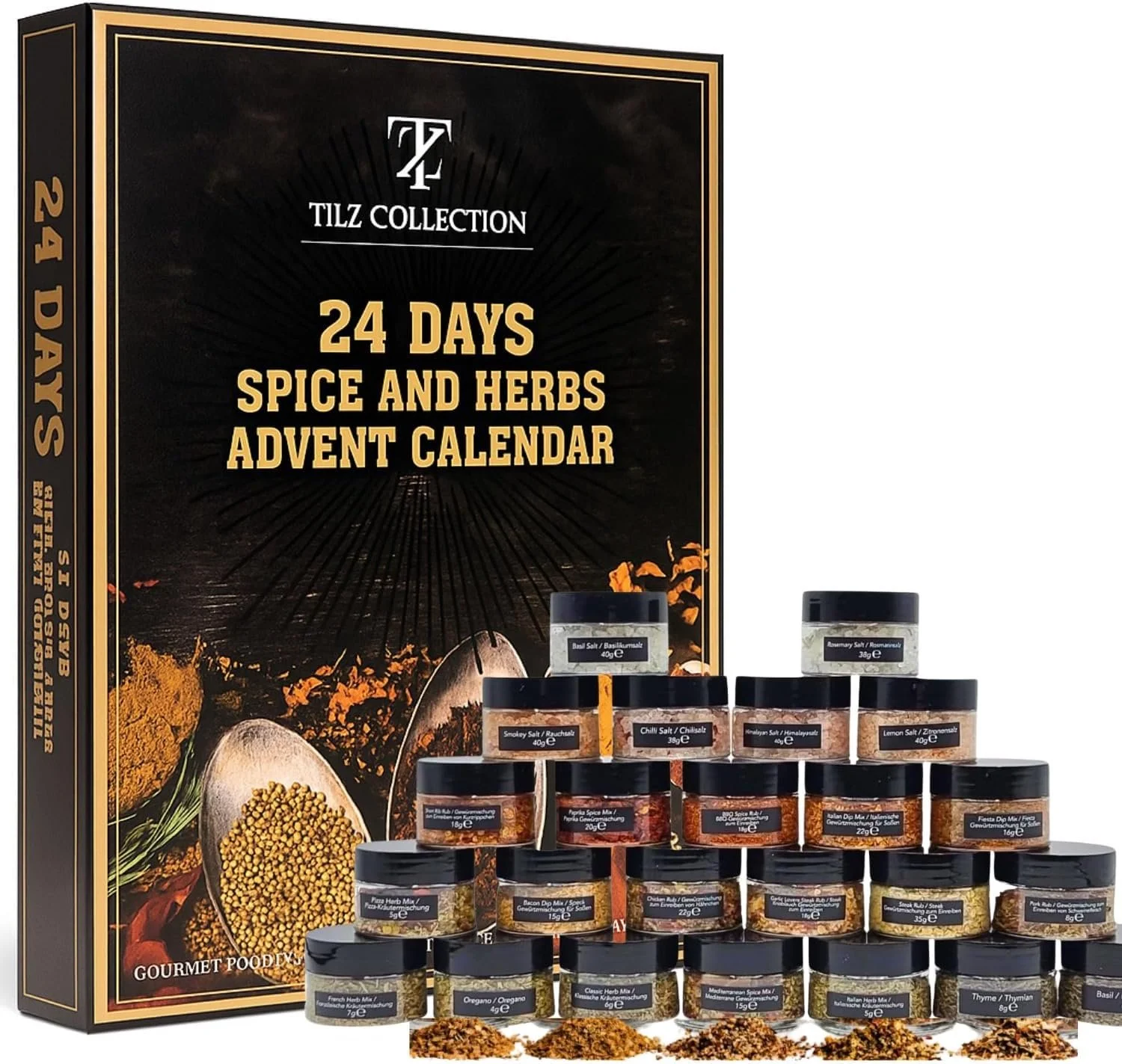 BBQ Adventskalender – 24 Kruidenpotjes – Specerijen & BBQ Kruidenmixen – Herbruikbare Potjes – Cadeau voor man