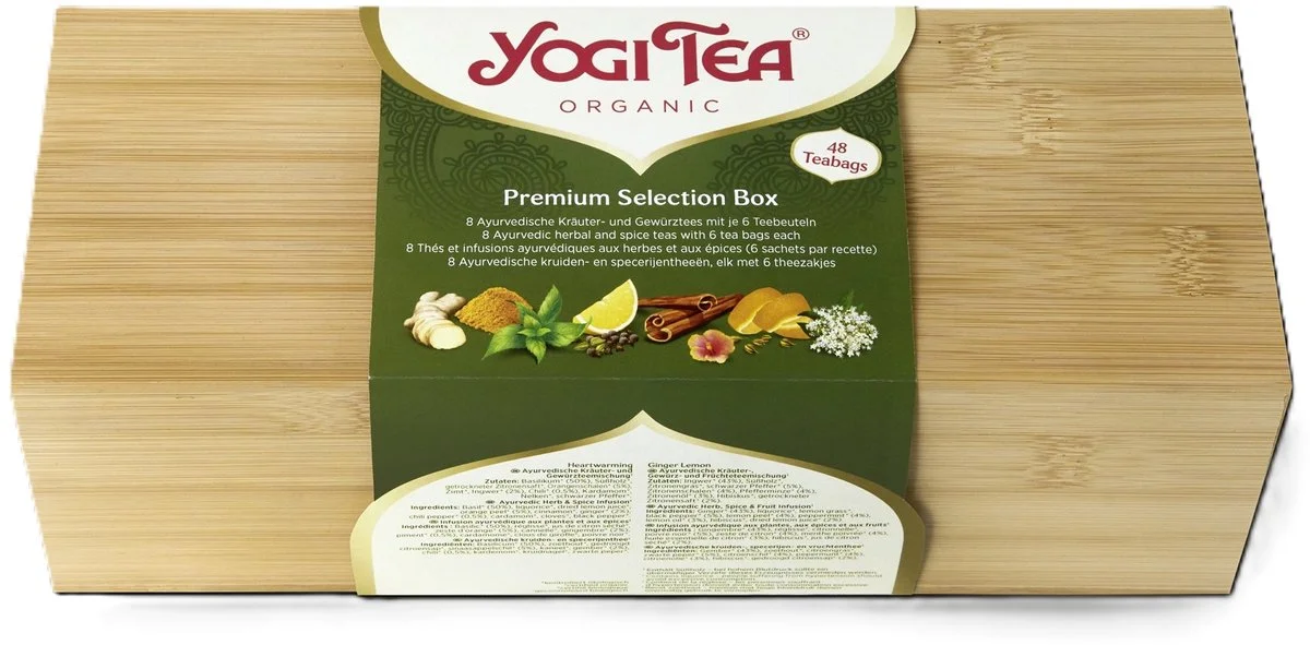 Yogi Tea bamboe theekist met 8 smaken als kerstcadeau voor schoonouders